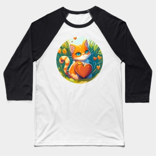 Cat Heart With Bright Eyed Orange Kitty In The Garden - Funny Cats Baseball T-Shirt